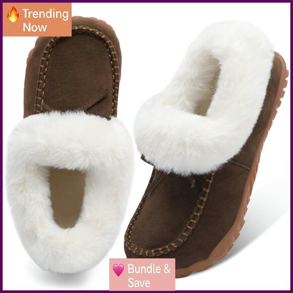 Warm Winter Ankle Boots Faux Fur Lined Moccasin Style Non-Slip Sole - Picture 1 of 7